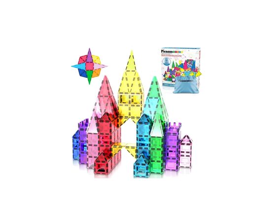 Конструктор Picasso магнитный Tiles The Building Blocks With Car 61 деталь (817338028244), изображение 3