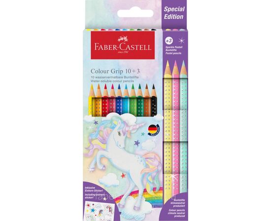 Карандаши цветные Faber-Castell Colour Grip акварельні, 10 кольорів + 3 пастельних олівця (201542) (32323)