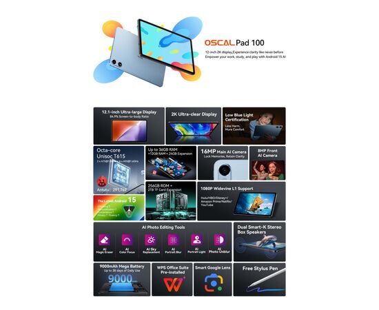 Планшет Oscal Pad 100 12.0" 6/256GB 4G (LTE) Sky Blue (6931548326335), изображение 8