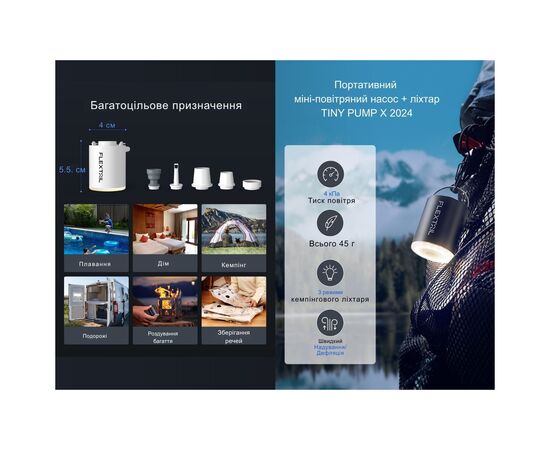 Насос для надувной мебели Flextail Tiny Pump Х, чорний із вакуумними пакетами 2 шт (50х70) (6975755966335), изображение 6