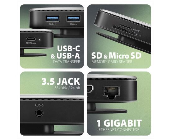 Порт-репликатор AXAGON USB 3.2 Gen 2 (3.1 Gen 2) Type-C 9in1 hub, 10 Gbps. grey (HMC-UFO), изображение 5