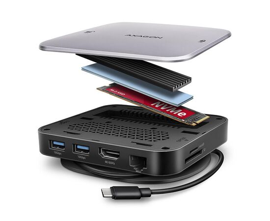 Порт-репликатор AXAGON USB 3.2 Gen 2 (3.1 Gen 2) Type-C 9in1 hub, 10 Gbps. grey (HMC-UFO)