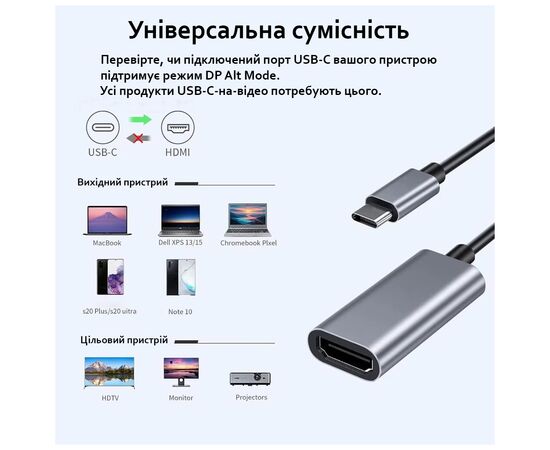 Переходник USB-C to HDMI F USB 3.0 4K60Hz dark gray Dynamode (DM-AD-USB-C-HDMI), изображение 3