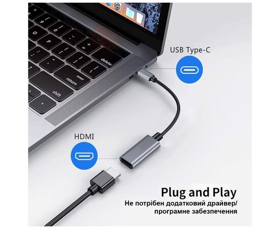 Переходник USB-C to HDMI F USB 3.0 4K60Hz dark gray Dynamode (DM-AD-USB-C-HDMI), изображение 4