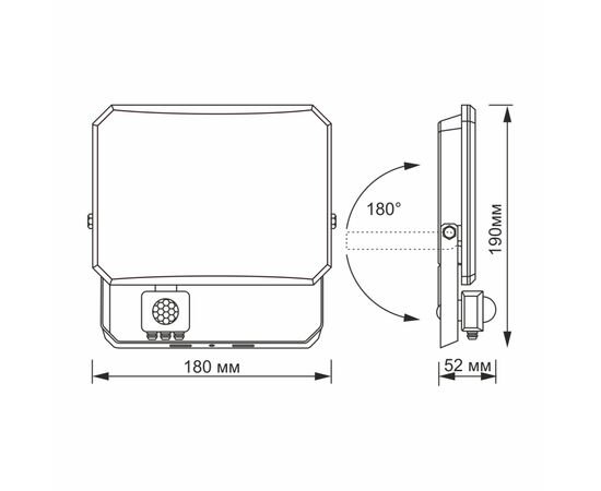 Прожектор Videx F3 50W 5000K з датчиком руху 220V Black (VLE-F3-0505B-S), изображение 6