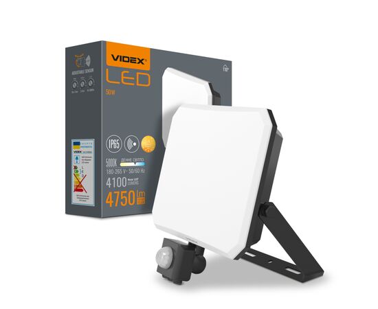 Прожектор Videx F3 50W 5000K з датчиком руху 220V Black (VLE-F3-0505B-S)