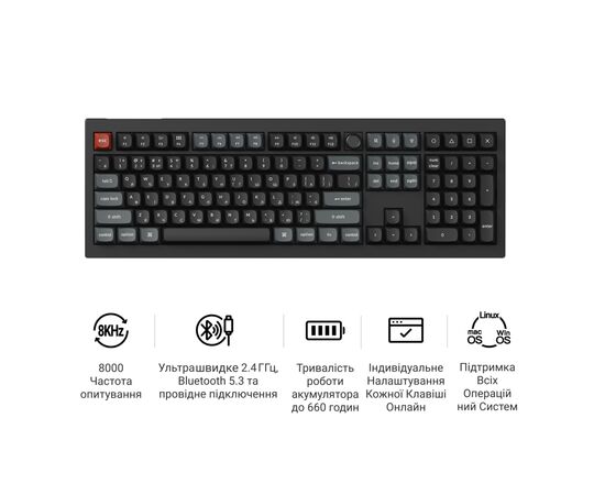 Клавиатура Keychron V6 Ultra Keychron Red Switch RGB UA Black (V6U-D1-UA), изображение 8