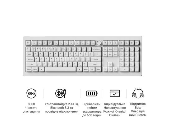 Клавиатура Keychron V6 Ultra Keychron Red Switch RGB UA White (V6U-F1-UA), изображение 8