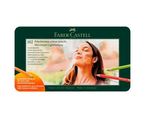 Карандаши цветные Faber-Castell POLYCHROMOS 102 кольори в металевій коробці (210061) (33048), изображение 2