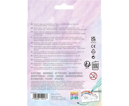 Фломастеры Faber-Castell Единорог 10 цветов + 3 пастельных металлика + наклейки в картонной коробке (32632), изображение 2