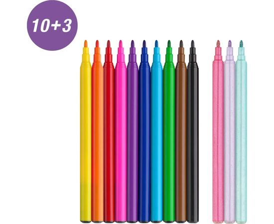 Фломастеры Faber-Castell Единорог 10 цветов + 3 пастельных металлика + наклейки в картонной коробке (32632), изображение 5