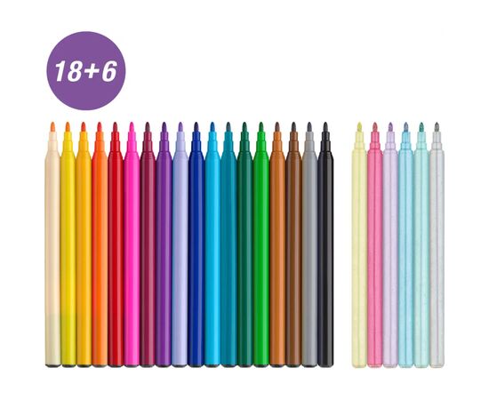 Фломастеры Faber-Castell Единорог 18 цветов + 6 пастельных металликов + наклейки в картонной коробке (32633), изображение 4