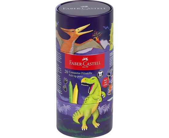 Фломастеры Faber-Castell Connector Динозавры в подарочной металлической коробке 20 цветов (32543)