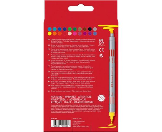 Фломастеры Faber-Castell двухсторонние Double-ended Fibre tip, 20 цветов (28023), изображение 2