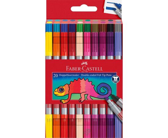 Фломастеры Faber-Castell двухсторонние Double-ended Fibre tip, 20 цветов (28023)