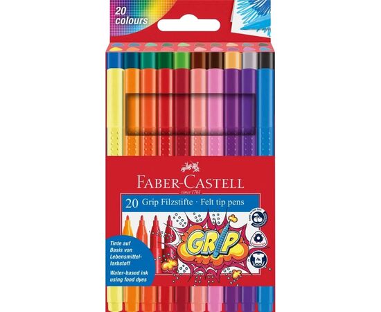 Фломастеры Faber-Castell трехгранные Grip felt-tip pen, 20 цветов (17766)