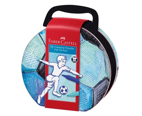 Фломастеры Faber-Castell Connector Футбол в подарочной металлической коробке 33 цвета (32052)