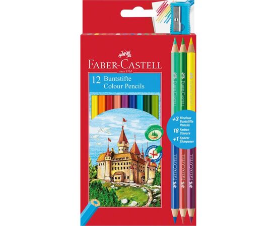Карандаши цветные Faber-Castell Замок 12+3 кольорів з чинкою (110312) (22086)