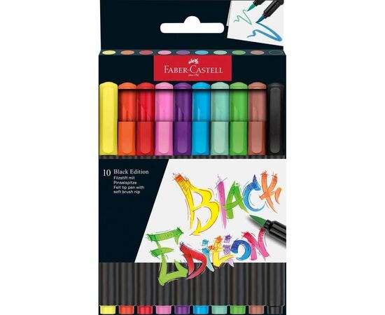 Фломастери Faber-Castell пензлики Black Edition, 10 кольорів (32355)
