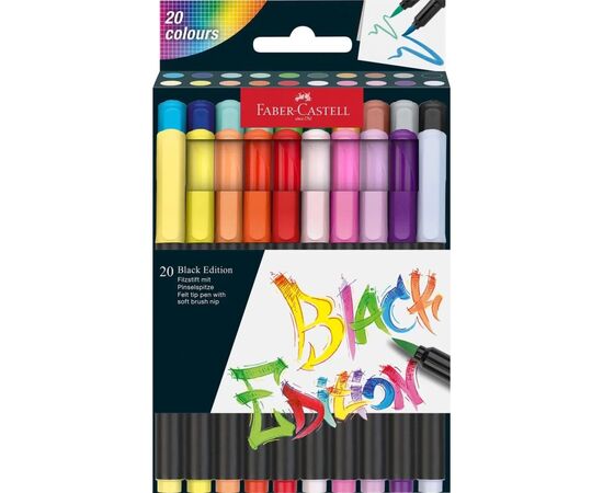 Фломастеры Faber-Castell кисточки Black Edition, 20 цветов (32356)