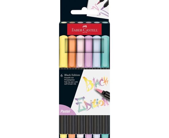 Фломастеры Faber-Castell кисточки Black Edition Pastel пастельных цветов, 6 цветов (32357)
