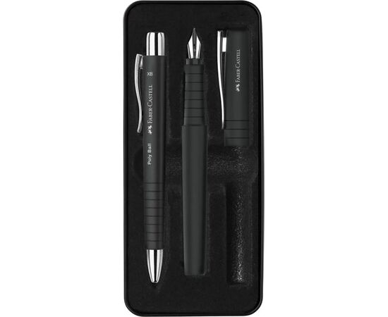 Ручка шариковая Faber-Castell набор ручек POLY Ball Set в металлическом пенале (перо + шарик. ручка), цвет корпуса черный (32957)