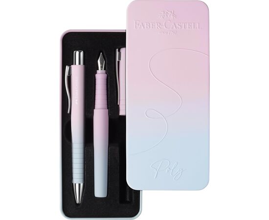 Ручка шариковая Faber-Castell набор ручек POLY Ball Set в металлическом пенале (перо М + шарик. ручка), цвет корпуса розово-го (33116), изображение 2