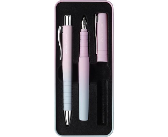 Ручка шариковая Faber-Castell набор ручек POLY Ball Set в металлическом пенале (перо М + шарик. ручка), цвет корпуса розово-го (33116)