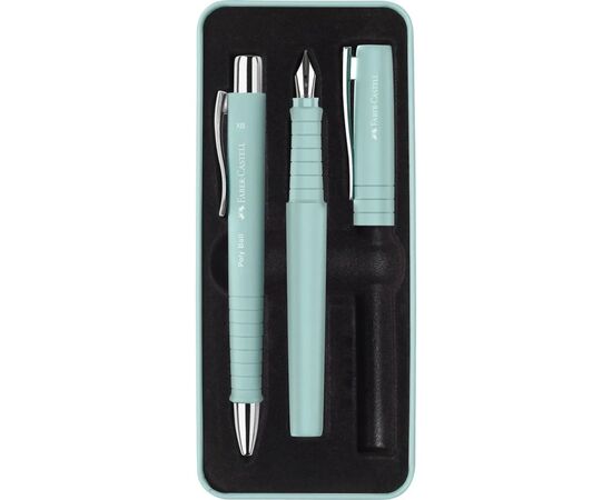 Ручка шариковая Faber-Castell набор ручек POLY Ball Set в металлическом пенале (перо + шарик. ручка), цвет корпуса бирюзовый (32959)