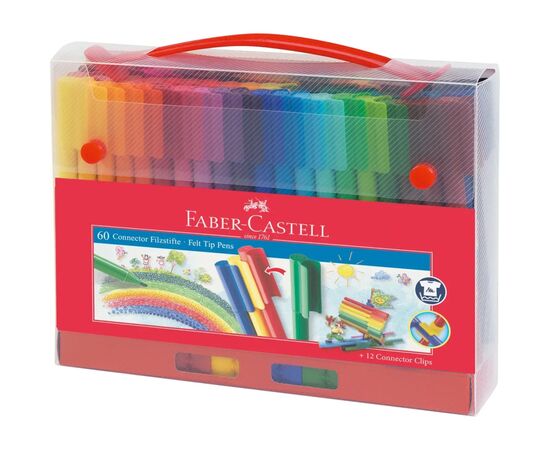 Фломастеры Faber-Castell в пластиковом чемоданчике Connector, 60 цветов (25594)
