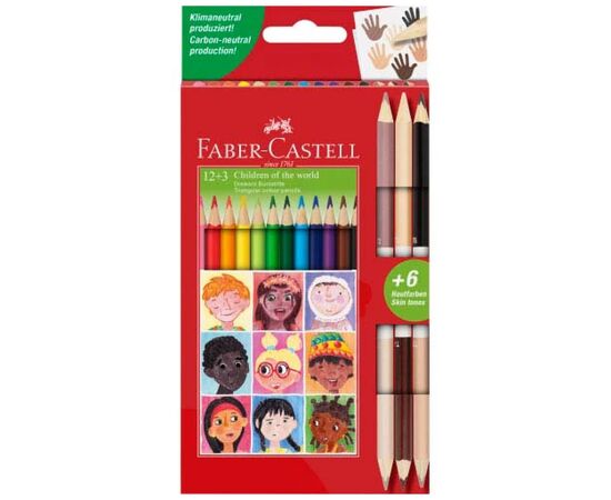 Карандаши цветные Faber-Castell Children of the World 12 кольорів + 3 шт (511514) (32331)