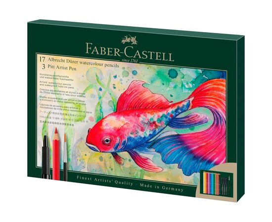 Карандаши цветные Faber-Castell AlbrechtDrer17 кольорів з аксесуарамив картонній подарунковій коробці (217552) (33027)