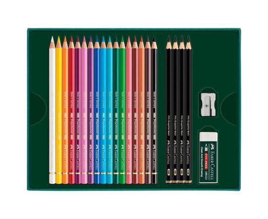 Карандаши цветные Faber-Castell Polychromos 17 кольорів з аксесуарами у картонній подарунковій коробці (210052) (32668), изображение 2