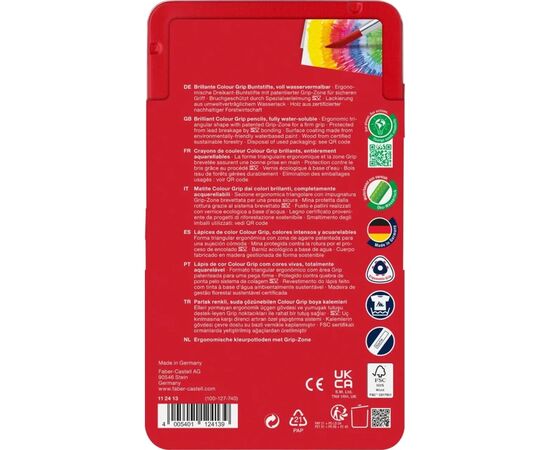 Карандаши цветные Faber-Castell акварельні , тригранні, металевий пенал, 12 кольорів (112413) (27632), изображение 3