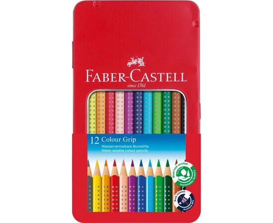 Карандаши цветные Faber-Castell акварельні , тригранні, металевий пенал, 12 кольорів (112413) (27632)