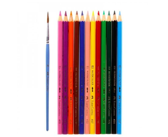 Карандаши цветные Faber-Castell акварельні , 12 кольорів + пензлик (114413) (1407), изображение 3