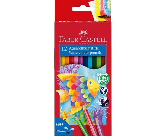 Карандаши цветные Faber-Castell акварельні , 12 кольорів + пензлик (114413) (1407)