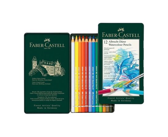 Карандаши цветные Faber-Castell Albrecht Drer акварельні , 12 кольорів в металевій коробці, (117512) (15437), изображение 3