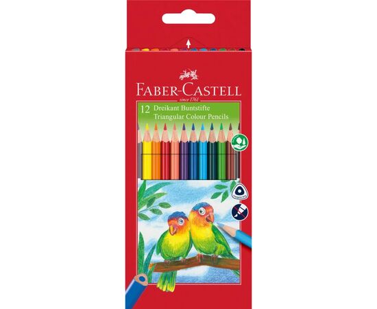 Карандаши цветные Faber-Castell тригранні, 12 кольорів + стругачка (120523) (21614)