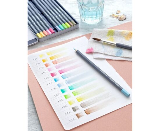 Карандаши цветные Faber-Castell GoldFaber Pastel,акварельні, металевий пенал 12 кольорів (114622) (31788), изображение 6