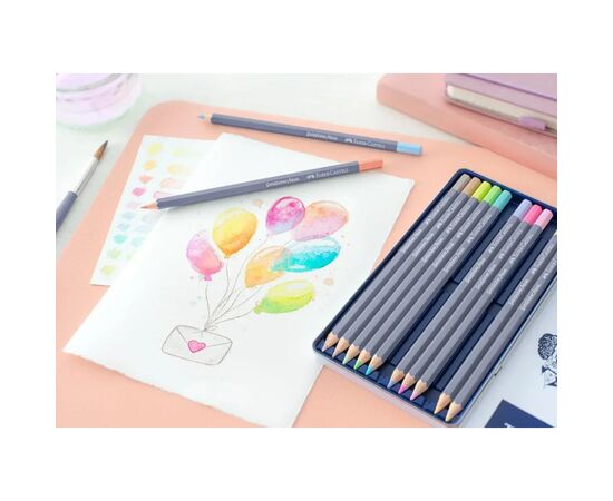 Карандаши цветные Faber-Castell GoldFaber Pastel,акварельні, металевий пенал 12 кольорів (114622) (31788), изображение 7