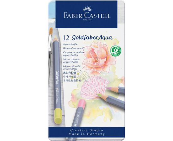 Карандаши цветные Faber-Castell GoldFaber Pastel,акварельні, металевий пенал 12 кольорів (114622) (31788)