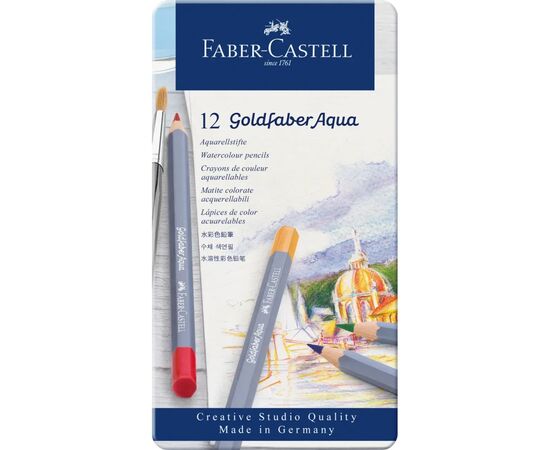 Карандаши цветные Faber-Castell GoldFaber акварельні, металевий пенал 12 кольорів (114612) (27637)