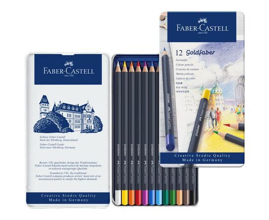 Карандаши цветные Faber-Castell GoldFaber металевий пенал 12 кольорів (114712) (27641), изображение 3