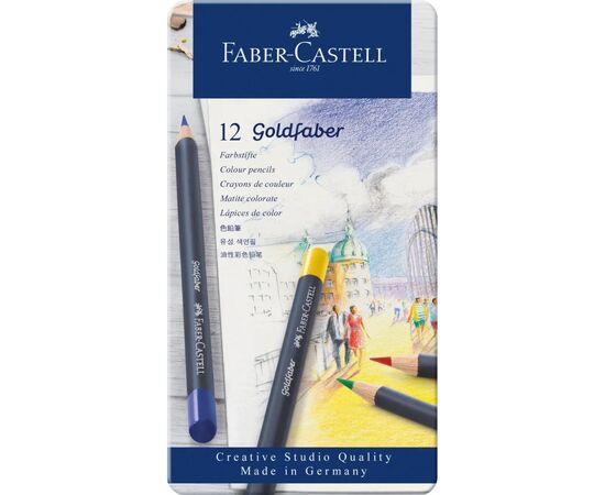 Карандаши цветные Faber-Castell GoldFaber металевий пенал 12 кольорів (114712) (27641)