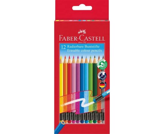 Карандаши цветные Faber-Castell з гумкою, шестигранні,12 кольорів (116612) (16796)