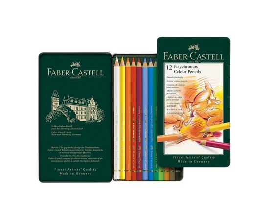 Карандаши цветные Faber-Castell Polychromos, металева коробка, 12 кольорів (110012) (15440), изображение 3