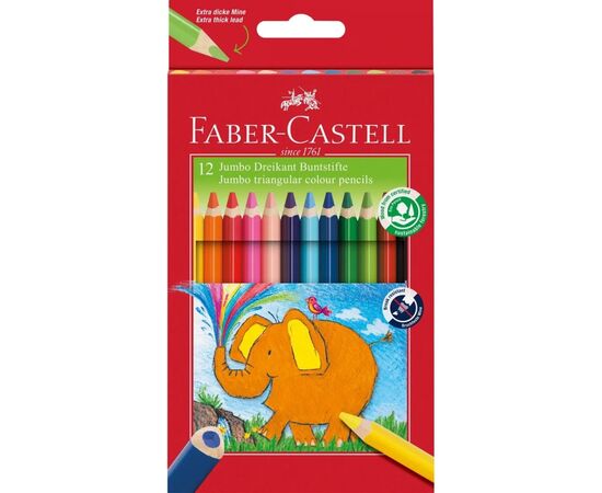 Карандаши цветные Faber-Castell Jumbo Triangular тригранні, потовщені, 12 кольорів (116501) (14725)