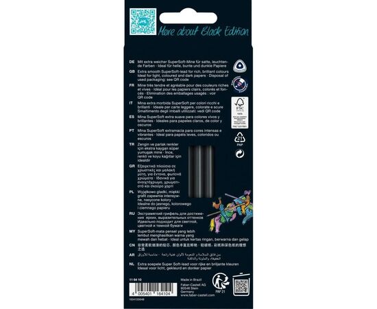Карандаши цветные Faber-Castell Black Edition colour pencils Neon + Pastel, тригранні. чорне дерево, 12 кольорів (116410) (32083), изображение 2