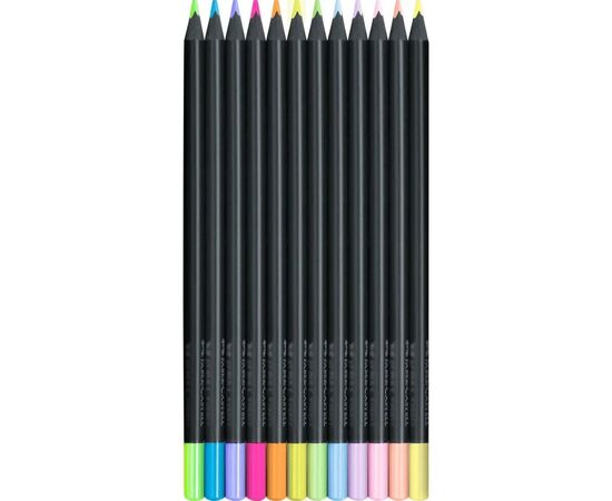 Карандаши цветные Faber-Castell Black Edition colour pencils Neon + Pastel, тригранні. чорне дерево, 12 кольорів (116410) (32083), изображение 3